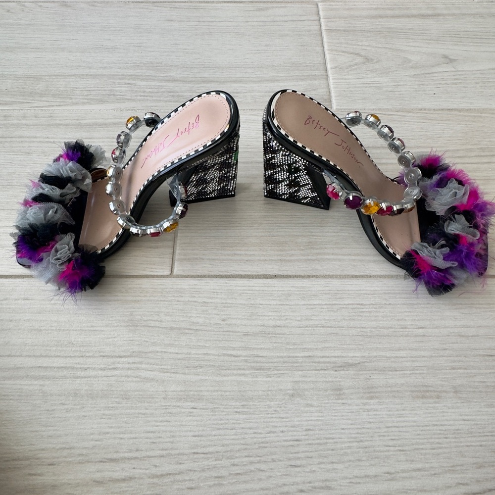Betsey Johnson Black and Purple Beaded Heels